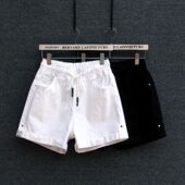 2024新款 松紧腰牛仔短裤 潮 夏季 热裤 女宽松大码 胖mm显瘦弹力阔腿裤