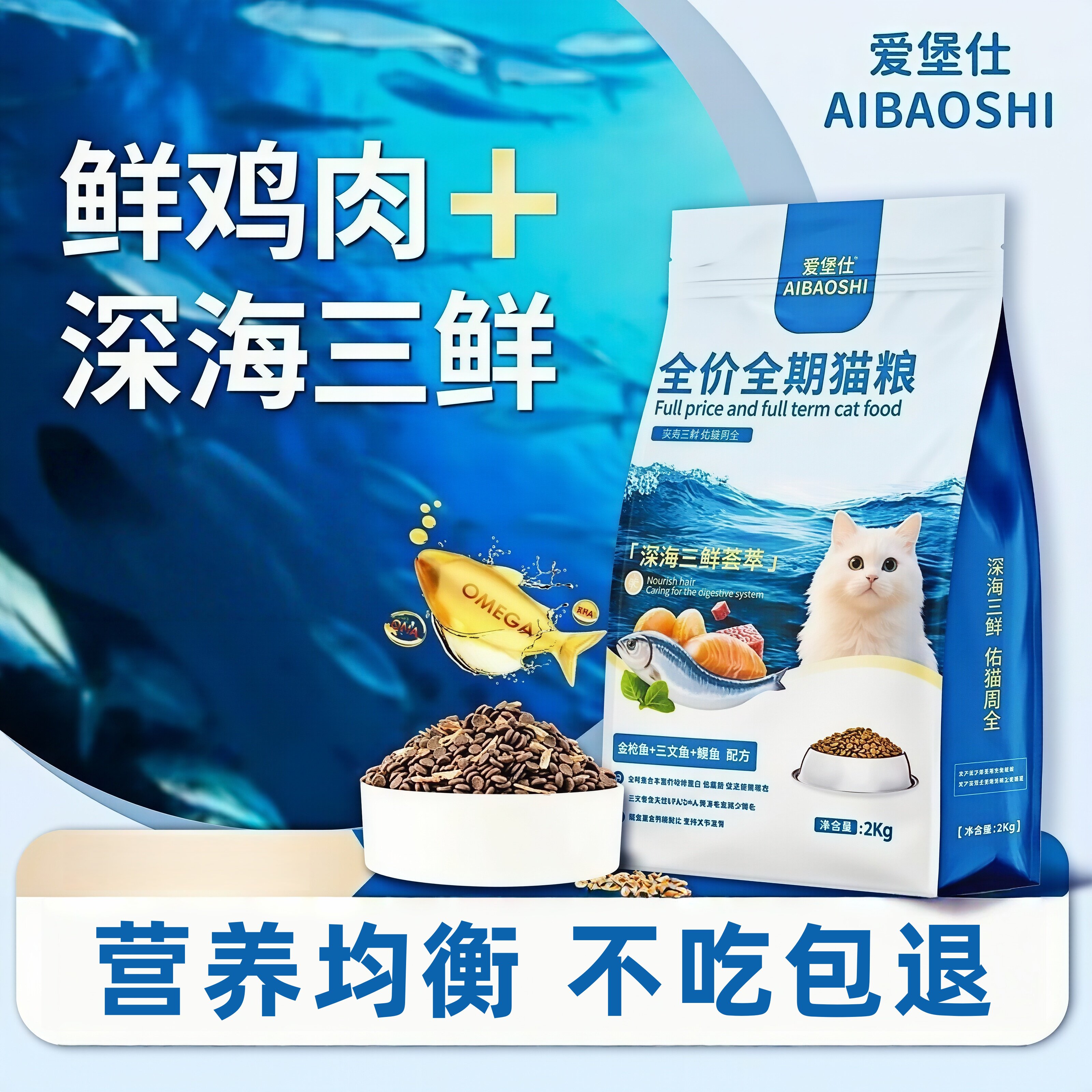 爱堡仕鲜肉金枪鱼三文鱼猫粮布偶蓝猫橘猫通用型全价全期猫咪粮食