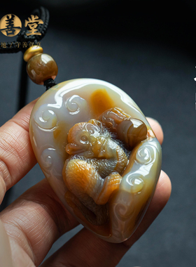 孤品【金猴献瑞·玛瑙】吊坠高端玉石项链收藏级男女饰品一物一图