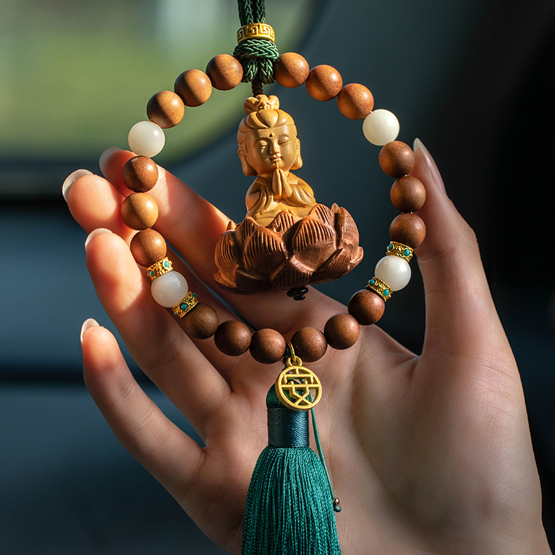 大善堂汽车挂件车内吊饰高档车载后视镜黄杨木观音挂饰男女士平安