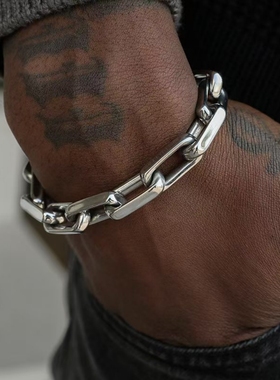 钛钢不掉色工业风粗链古巴链手链