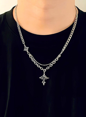 暗黑风黑色十字架项链