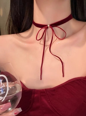 复古纯欲风丝绒蝴蝶结项链