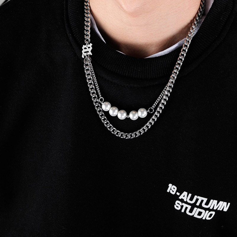 rich brian七哥同款嘻哈古巴项链潮人男女个性钛钢字母粗链子饰品