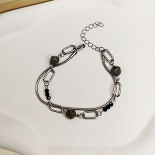 新中式复古风松石串珠手链男国潮双层钛钢不掉色小众情侣手串配饰