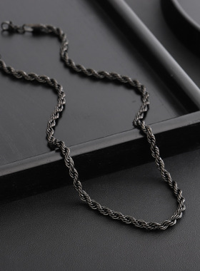 项链男潮高级感百搭简约嘻哈小众黑色麻花链素链配饰锁骨链女饰品