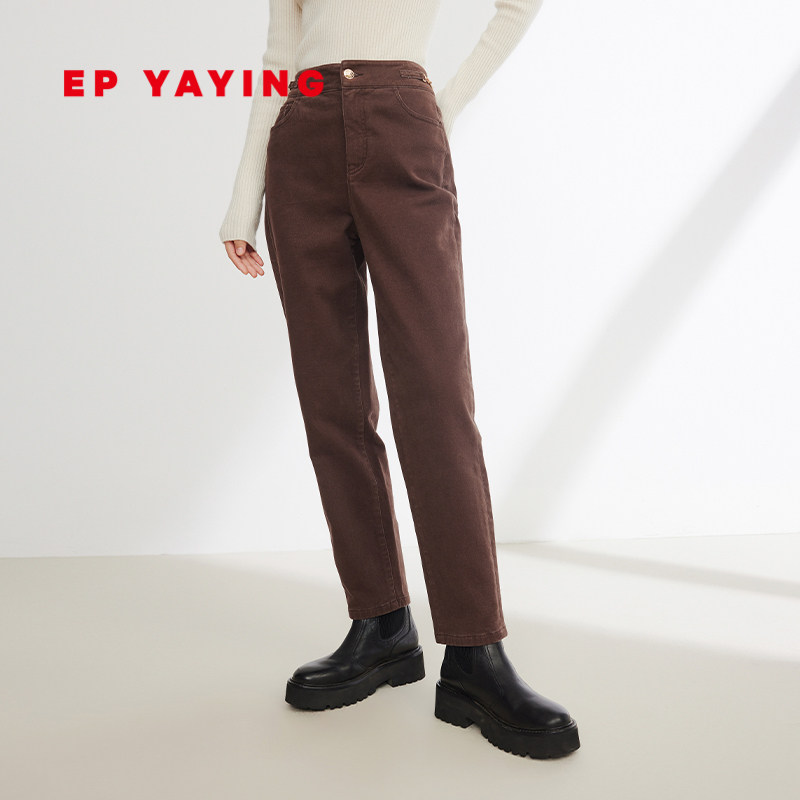 EP雅莹女装  棉质通勤直筒显瘦彩绒加绒牛仔裤 2023秋冬新款J613B