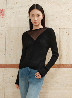 EP雅莹高端系列 绵羊毛修身针织肌理拼接针织衫 25秋冬新款9516A