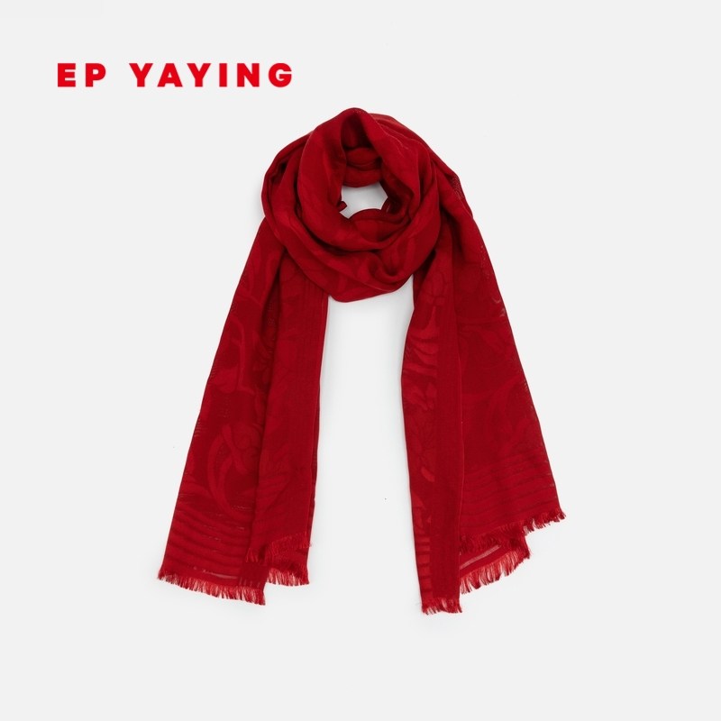 EP YAYING雅莹围巾 牡丹凤蝶纹真丝花罗围巾披肩 24早春新品W301A