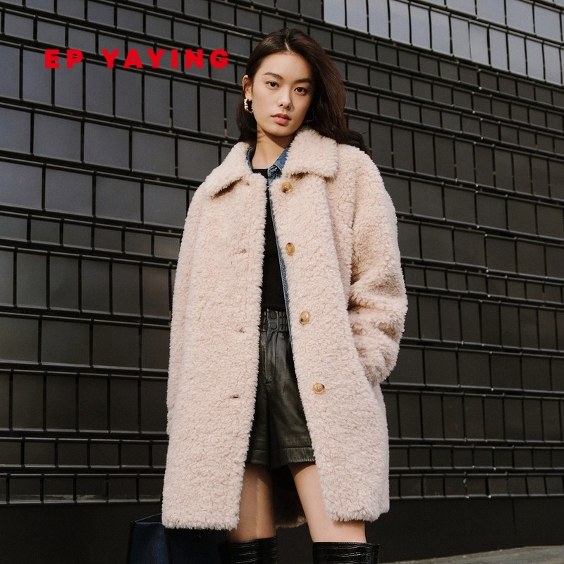 [美利奴羊毛]EP雅莹女 环保皮草长款澳毛大衣外套 2023秋冬8610A