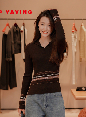 EP雅莹女装 牦牛绒羊毛绢丝提花针织衫修身毛衣2025冬装新款