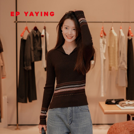 EP雅莹女装 牦牛绒羊毛绢丝提花针织衫修身毛衣2025冬装新款