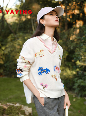 [新年系列]EP雅莹2026新款女装 V领提花套头针织毛衣羊绒衫9543A