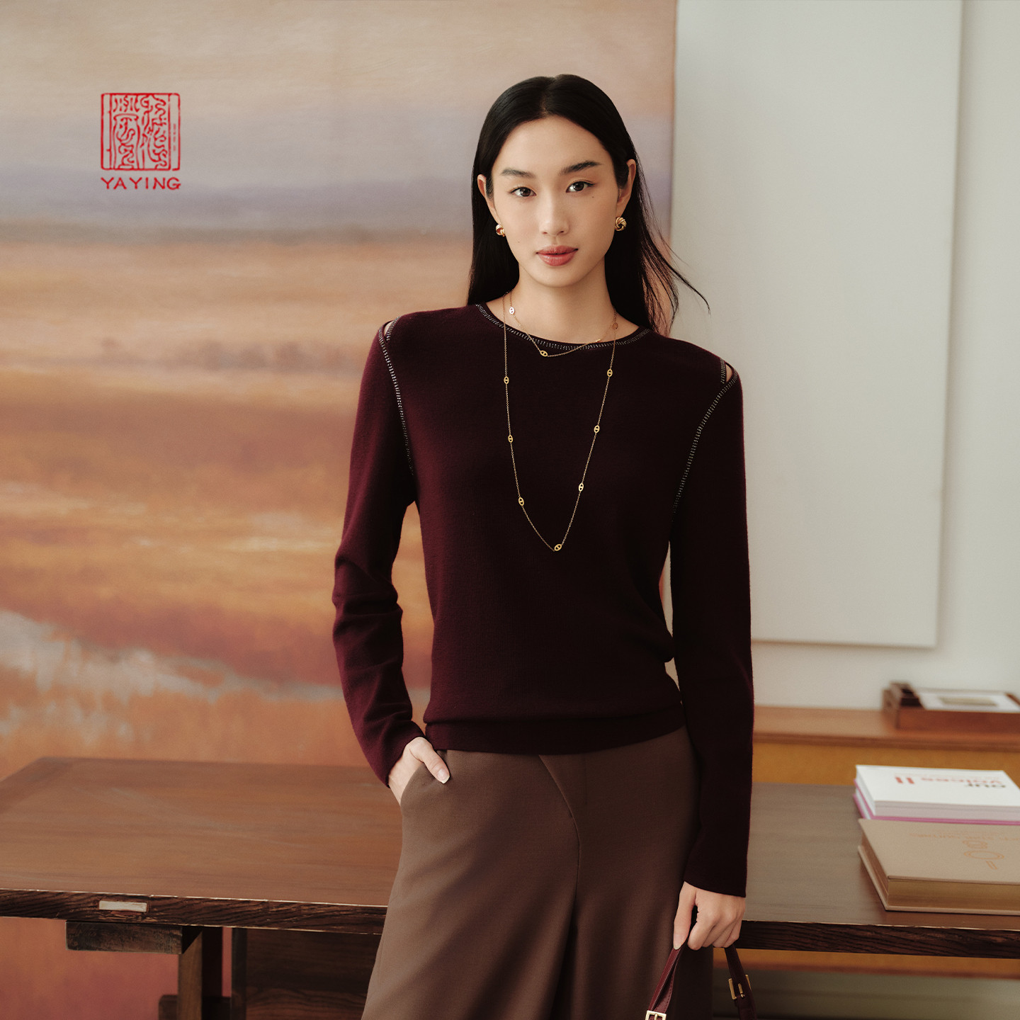 EP雅莹绵羊毛圆领针织衫