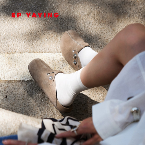 EP YAYING雅莹女鞋 国风包头拖鞋轻便一脚蹬勃肯鞋 25新品XU01A