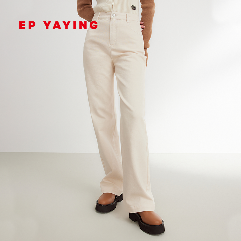 EP雅莹女装 含山羊绒复古直筒加绒牛仔裤 2023秋冬新款J627A