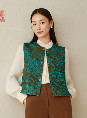 EP雅莹高端系列 国风圆领玉石扣提花马甲 2025冬装新款1002C