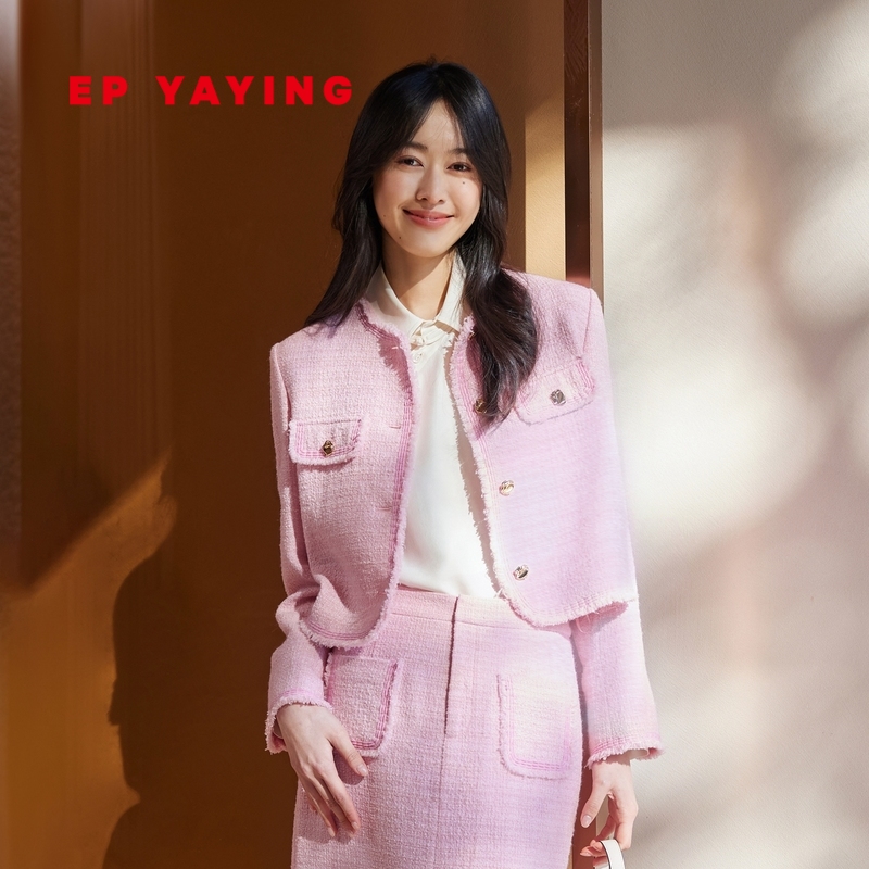 EP YAYING雅莹女装 绵羊毛花呢千金小香风外套 2024早春新款1209A