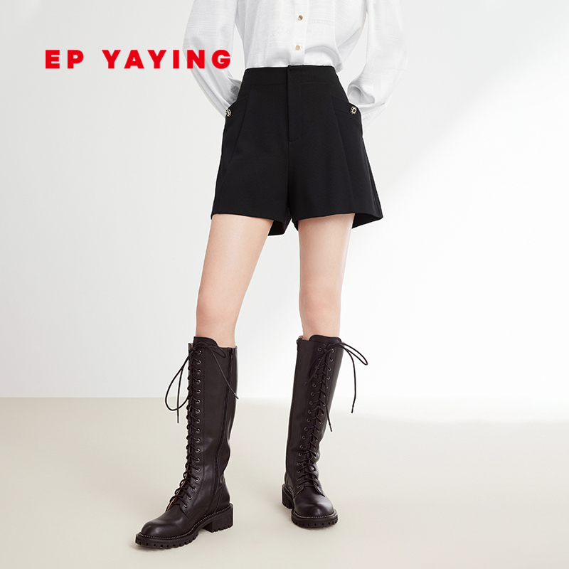 EP YAYING雅莹女装 时尚黑色a字显瘦通勤短裤 2023秋冬新款6205A