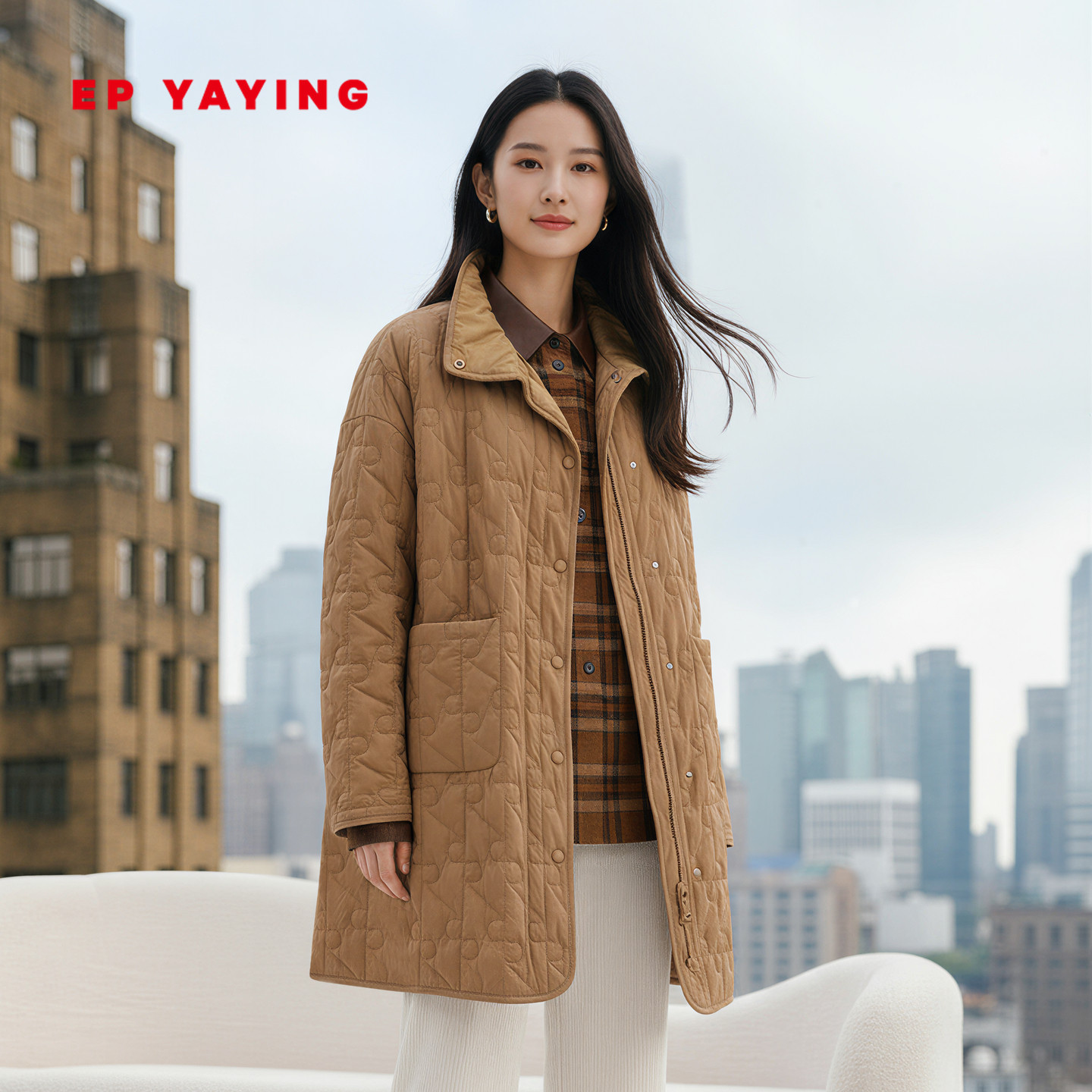 雅莹松花江白鹅绒长款立领羽绒服