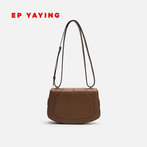 雅莹国风设计牛皮纯色单肩斜挎包