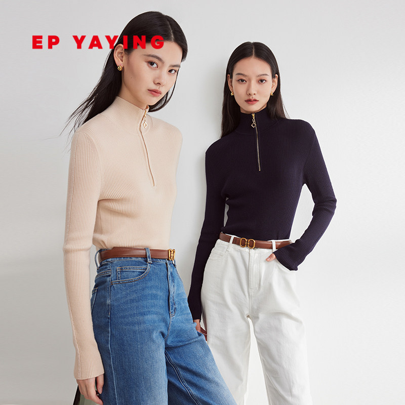 EP雅莹女装 cleanfit100%美利奴羊毛半高领针织衫 2023秋冬9919A