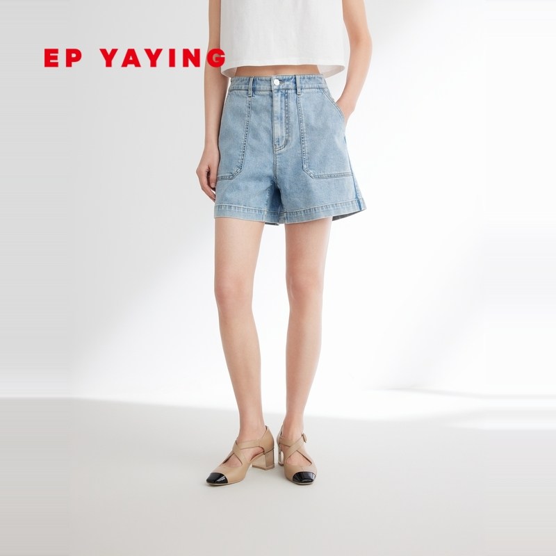 EP YAYING雅莹女装 设计感含真丝棉牛仔短裤 2023新款J601A
