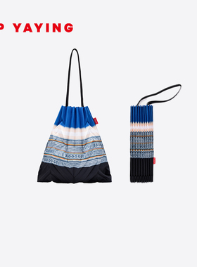 EP YAYING雅莹 品牌定制民族系列蓝色褶艺包 手拎包