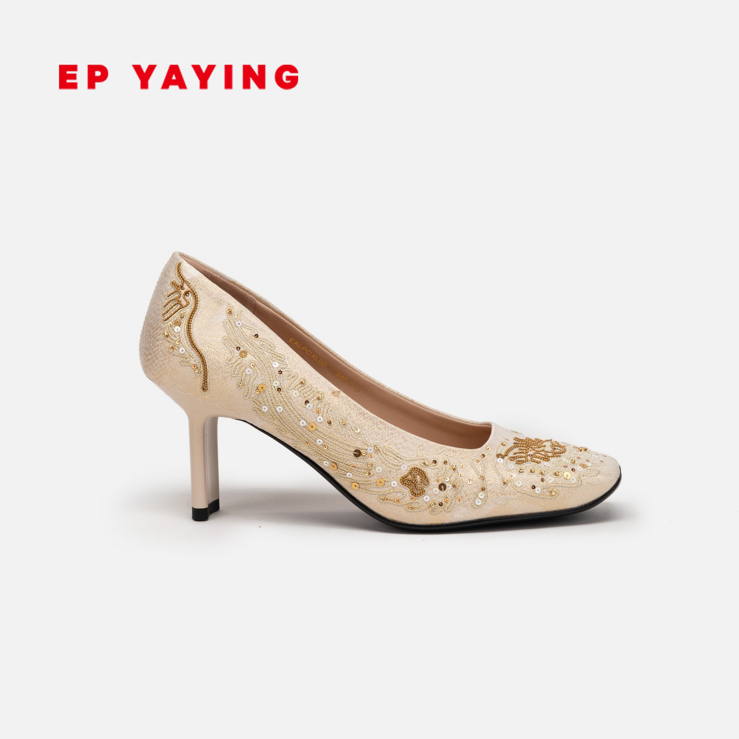 EP YAYING雅莹女鞋 新中式国风钉珠翘头高跟鞋婚鞋 26新品XL03A