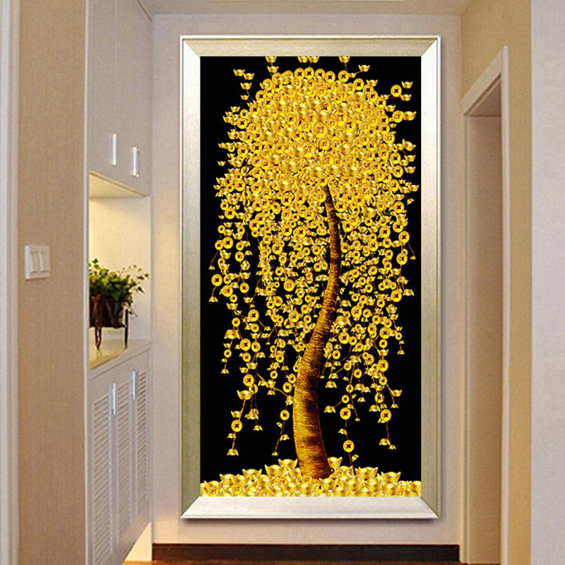自己绣树摇钱树十字绣发财树玄关走廊过道竖版钻石绣满钻2026新款