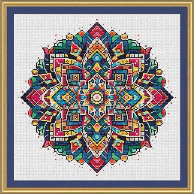 印花十字绣材料包多彩曼陀罗花纹繁花图腾福满同心圆高ct刺绣新款