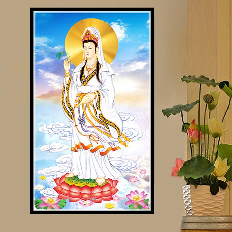 自己贴站立观佛音菩萨钻石画满钻滴水观音竖版佛像十字绣2024新款
