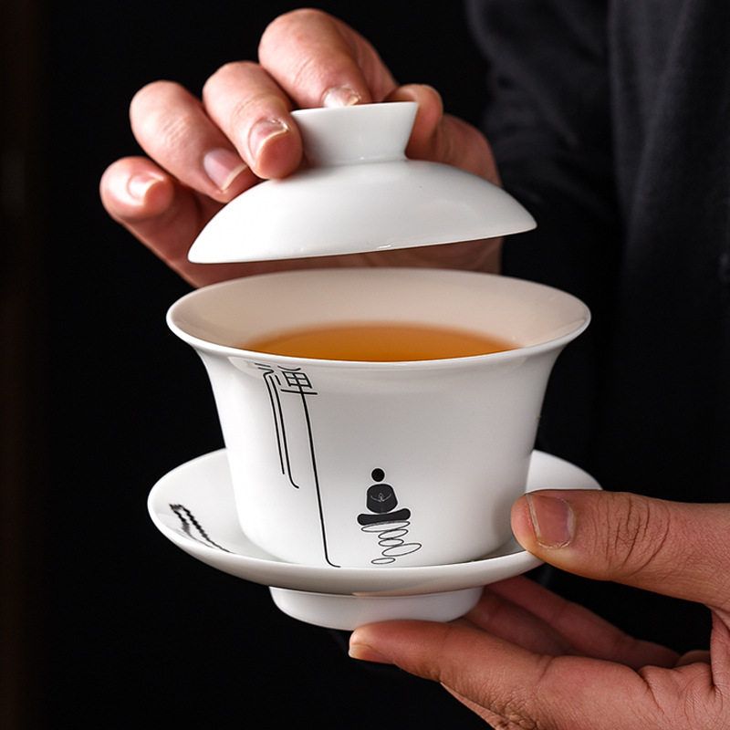 白瓷功夫茶具盖碗分泡茶器三才脂白敬茶碗茶碗羊脂玉德化陶瓷家用