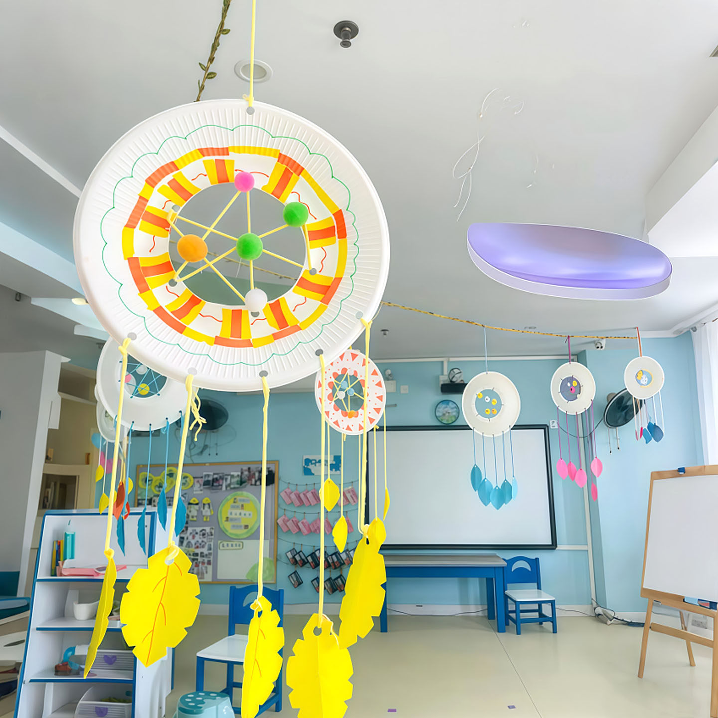 幼儿园编织区吊饰纸盘毛线环创半成品捕梦网手工diy材料班级布置图片