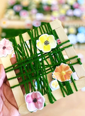 幼儿园毛线环创编织区域自然主题手工diy材料中班缠绕花卉绿色系