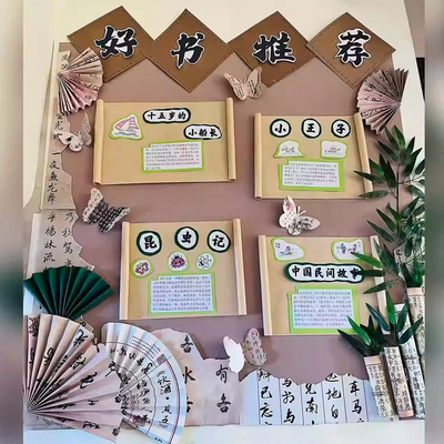 国风环创班级文化墙黑板报装饰边框幼儿园阅读区布置书法展示墙贴