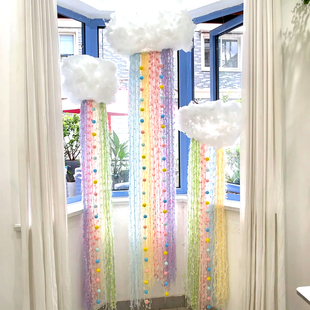 幼儿园编织区环创毛线挂饰立体云布置教室隔断装饰班级美工区吊饰