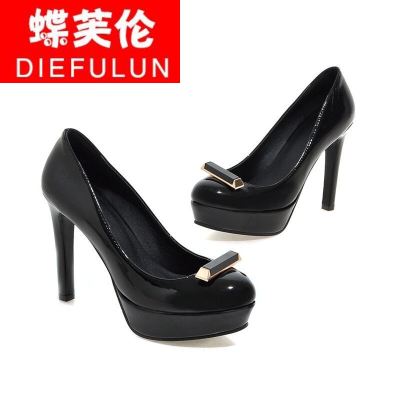 女鞋夏款欧美时尚夜店漆皮高跟鞋女细跟防水台女单鞋圆头套脚舒
