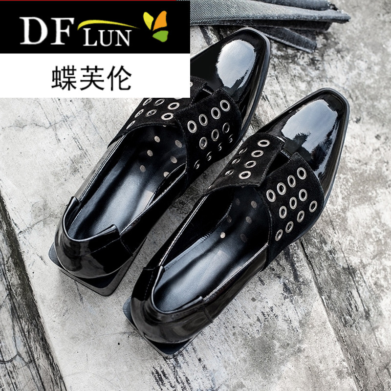 蝶芙伦欧洲站小方头方根单鞋女鞋夏季新款舒适英伦风中跟时尚小皮