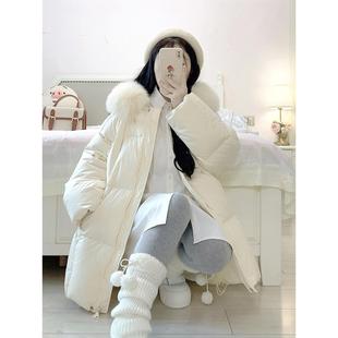 黄色羽绒服女款冬季中长款2025新款小个子大毛领保暖巨好看的外套