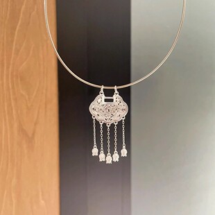 足银999璎珞锁国风古风铃兰花平安锁女正品纯银吊坠手工项圈项链