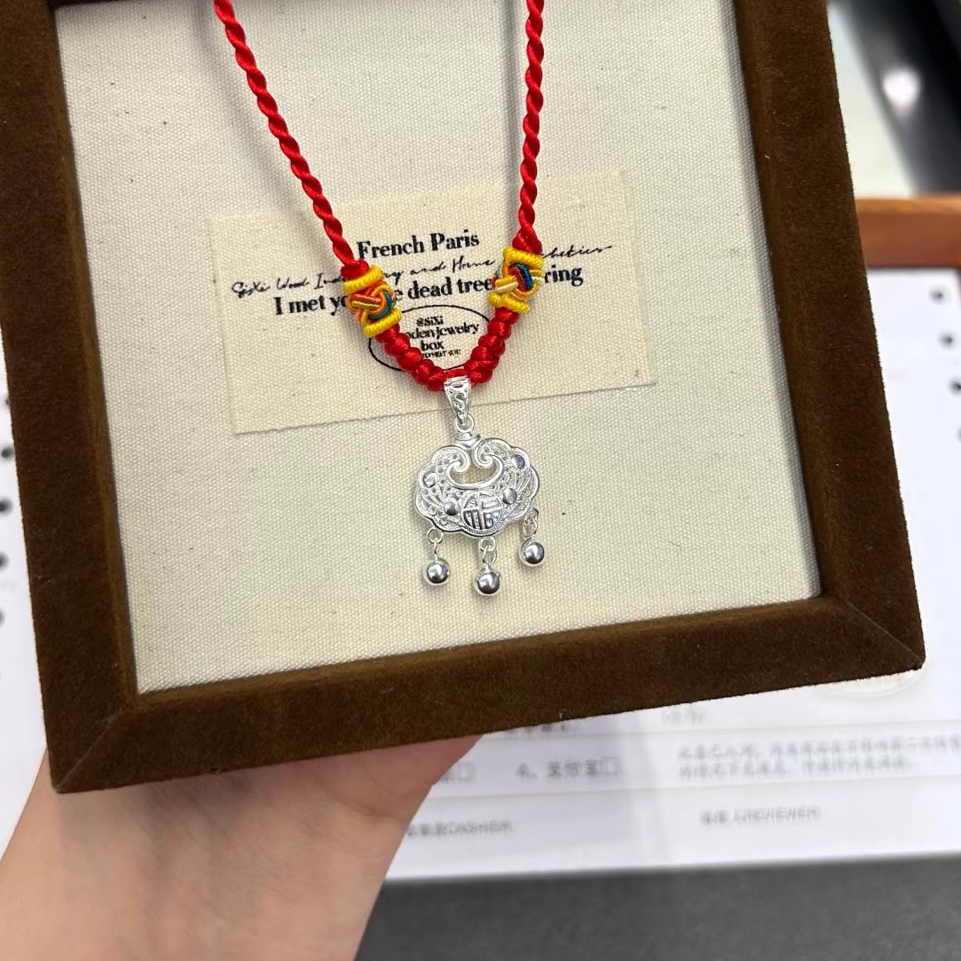 999足银平安锁纯银项链长命锁