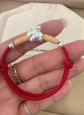足银999本命年十二生肖马羊纯银红绳手链马背羊可爱卡通情侣礼物