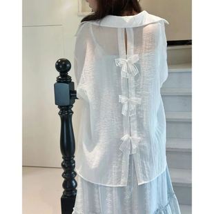 后背开叉蝴蝶结气质衬衫 2025年夏季 简约风防晒开衫 微胖大码 女 夏季