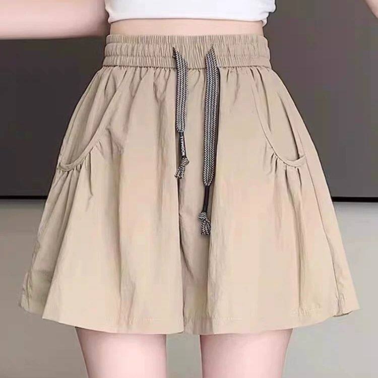 大码胖mm速干冰丝短裤女夏季薄款高腰宽松显瘦阔腿五分裤子通勤风