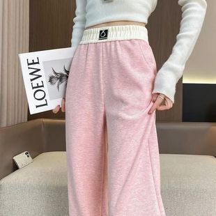 2025秋冬高腰加绒阔腿裤女宽松直筒休闲裤加厚保暖裤子百搭学生潮