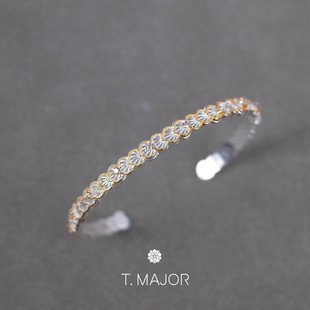 T.MAJOR 鎏金系列 花曜镂空拉丝雕纹双色手镯