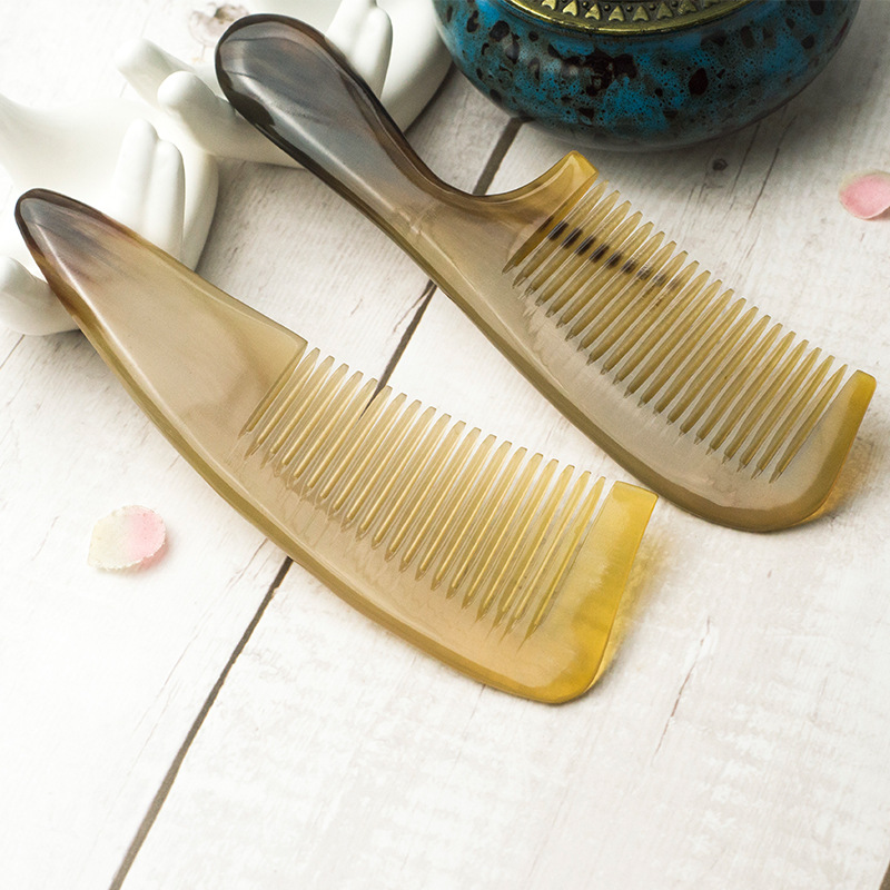 厂家和美牛角梳减少静电牛角顺发梳子刻字光面手柄牦牛角梳子