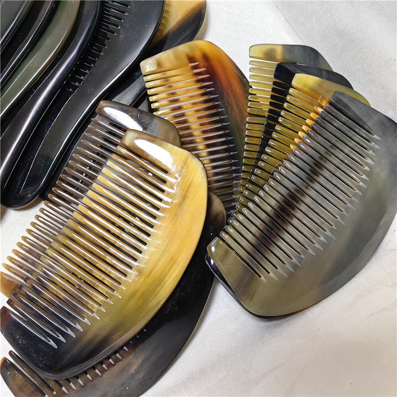 特价款限量黑花牛角小梳子 10厘米黑花月形梳12-13厘米黑花圆柄