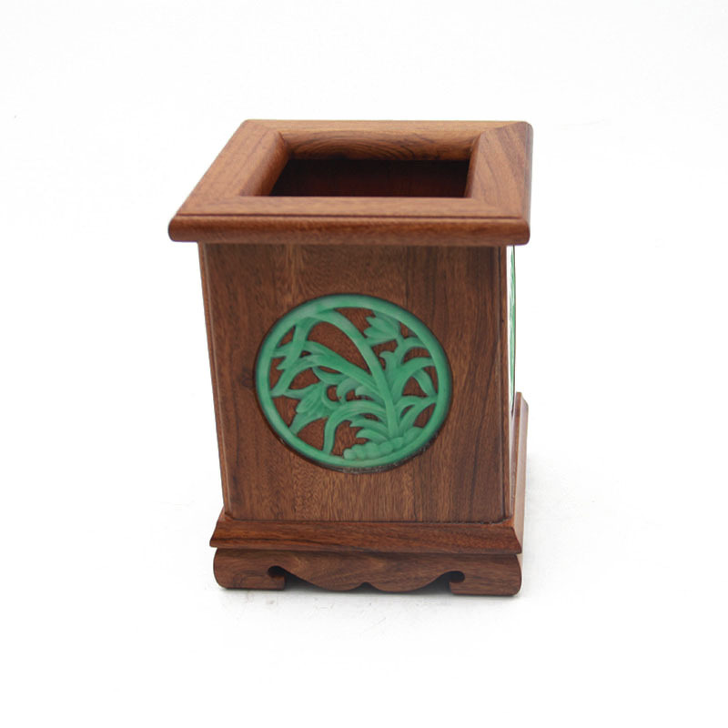 红木笔筒花梨木嵌花笔筒创意时尚木质桌面文具办公用收纳盒